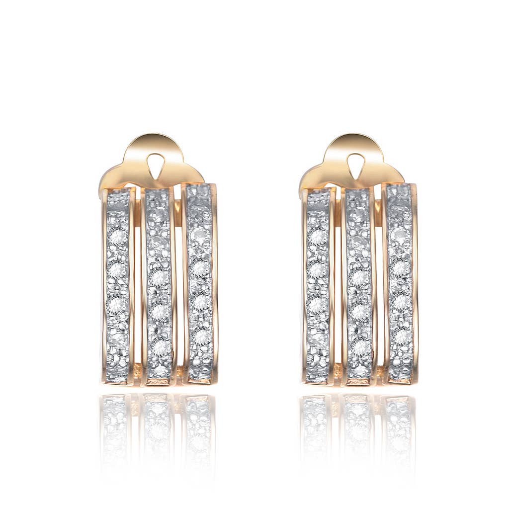 Sterling Silver Gold Plated Three Row Clip Earrings