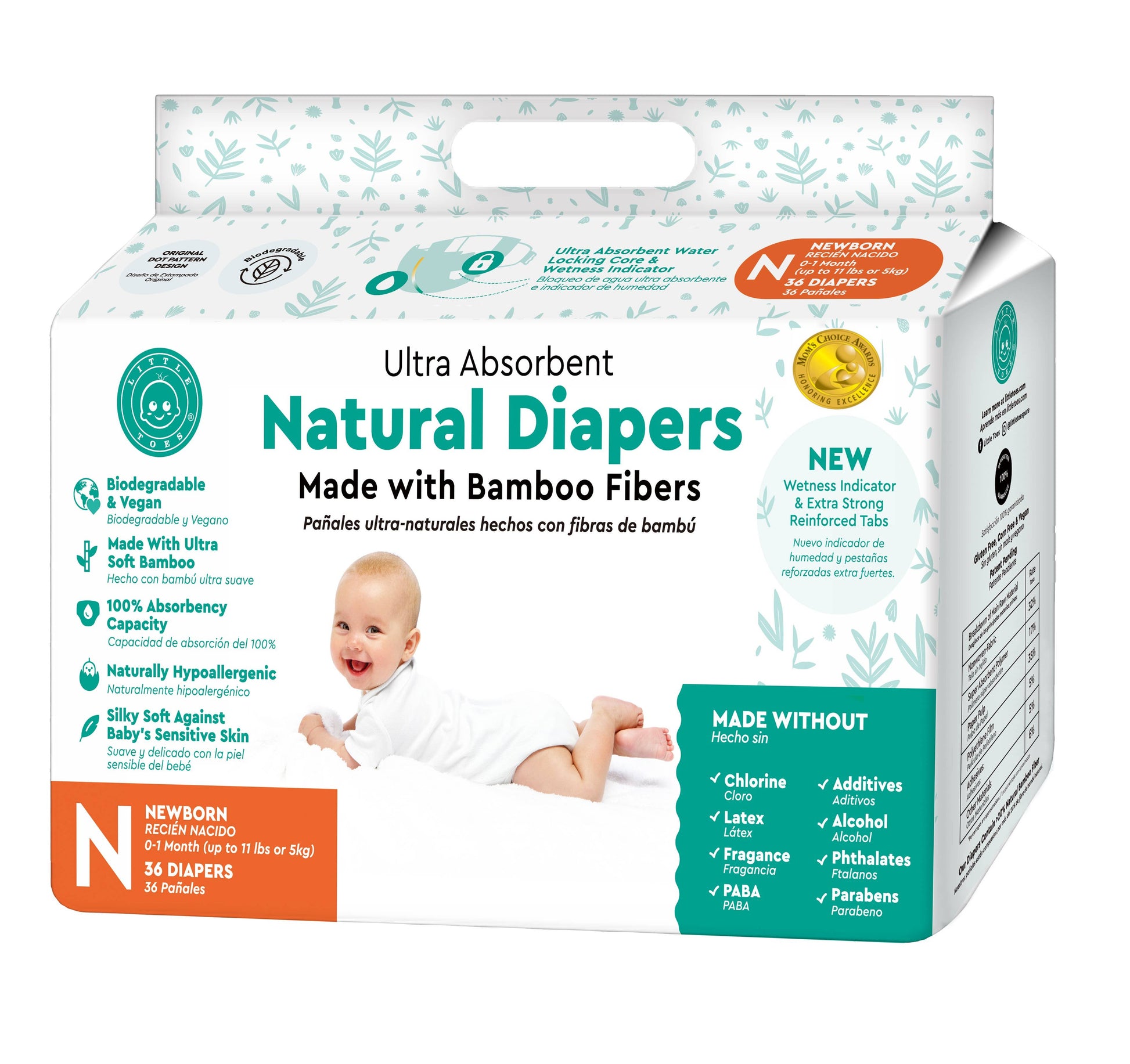 Toes Absorbent Natural Bamboo Diapers 36 Pack