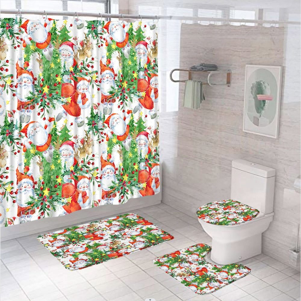 4Pcs Christmas shower curtain
