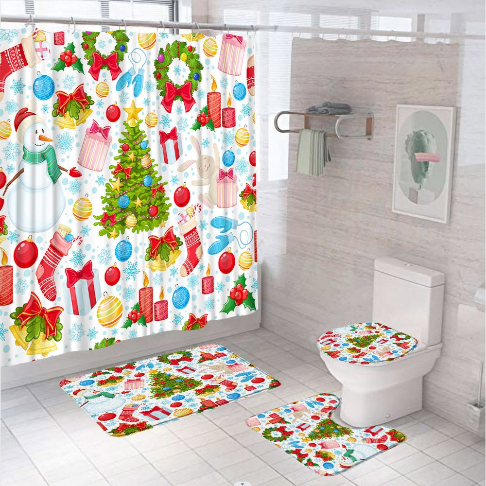 4Pcs Christmas shower curtain